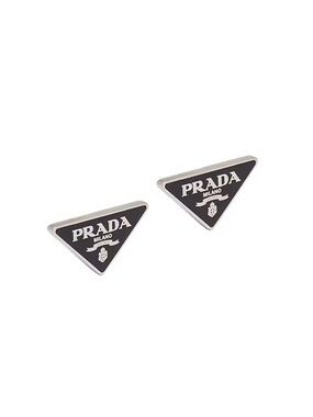 Prada Black and Gold Triangle Logo Studs